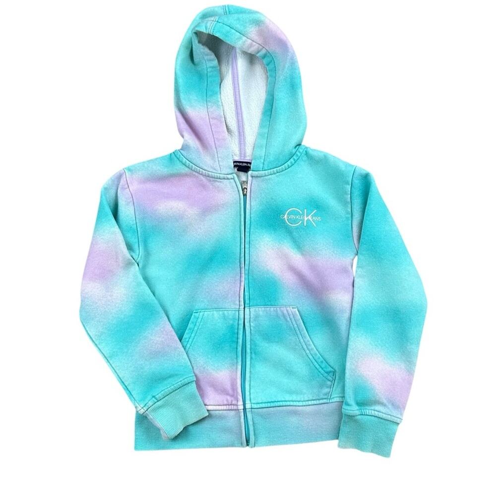 Calvin Klein Kids Tie-Dye Hoodie Full Zip Size Small 7/8 Aqua and Lavender